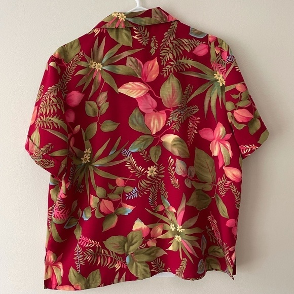 Sag Harbor Hawaillian Size L Burgundy Floral Short Sleeve Button Down Shirt - Picture 4 of 5
